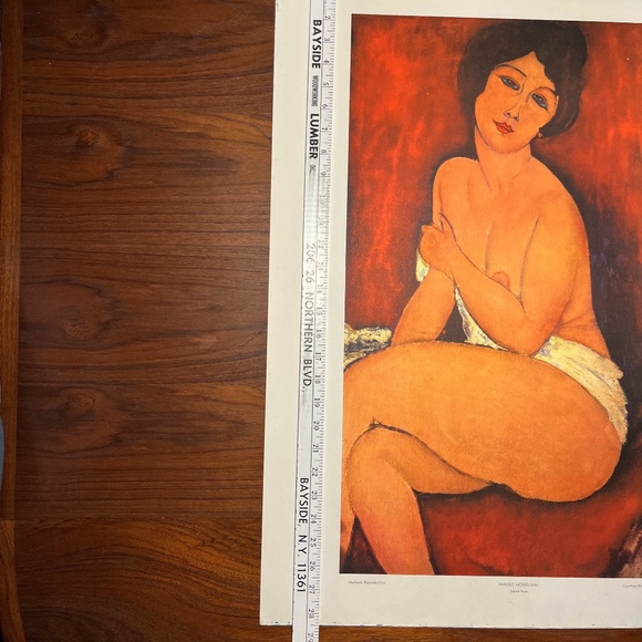 Vintage Amedeo Modigliani 28x22 Large Lithograph Seated Nude USA MCM Art Print - Picture 10 of 13